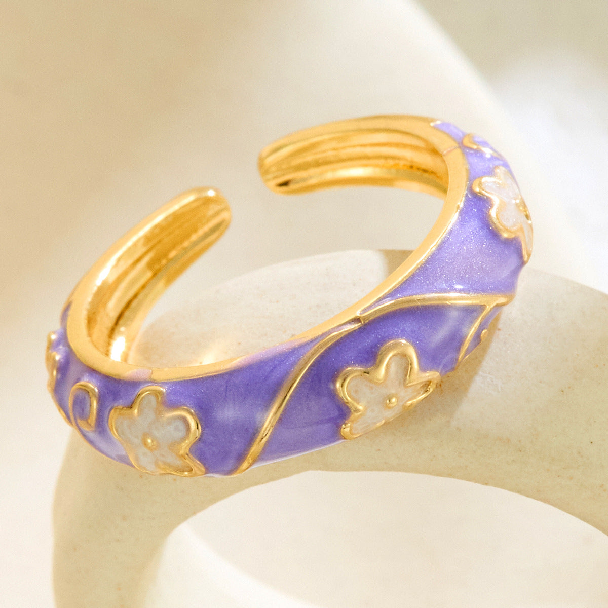 Vintage Floral Diamond-Encrusted Adjustable Ring | Copper Open Ring in 6 Styles