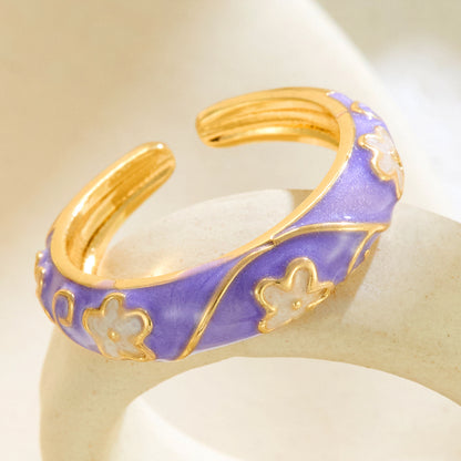 Vintage Floral Diamond-Encrusted Adjustable Ring | Copper Open Ring in 6 Styles