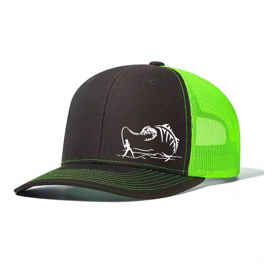 Two-Tone Mesh Baseball Cap - Fishbone Pattern Embroidered Unisex