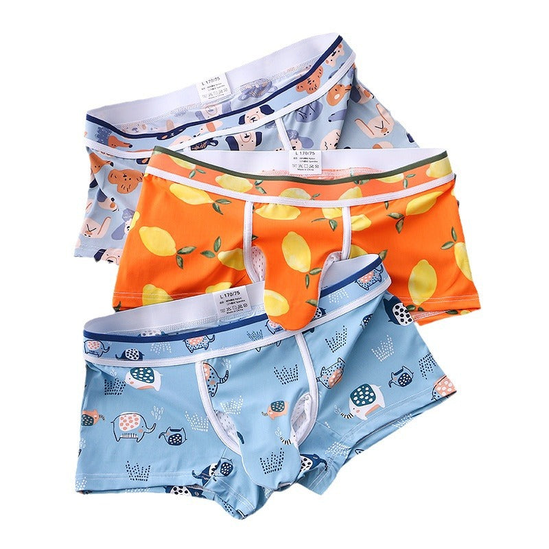 Men's Ice Silk Printed Boxer Briefs – Soft Nylon Knit Underwear 20 Designs