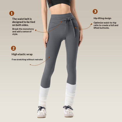 Women's Ribbed Cross-Tie Yoga Pants - High Waist Butt-Lifting