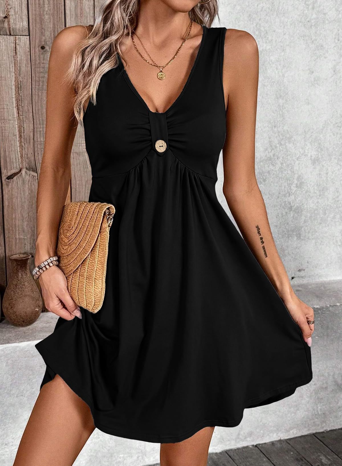 Women's Midi Knit Dress | Sleeveless V-Neck One-Piece Dress