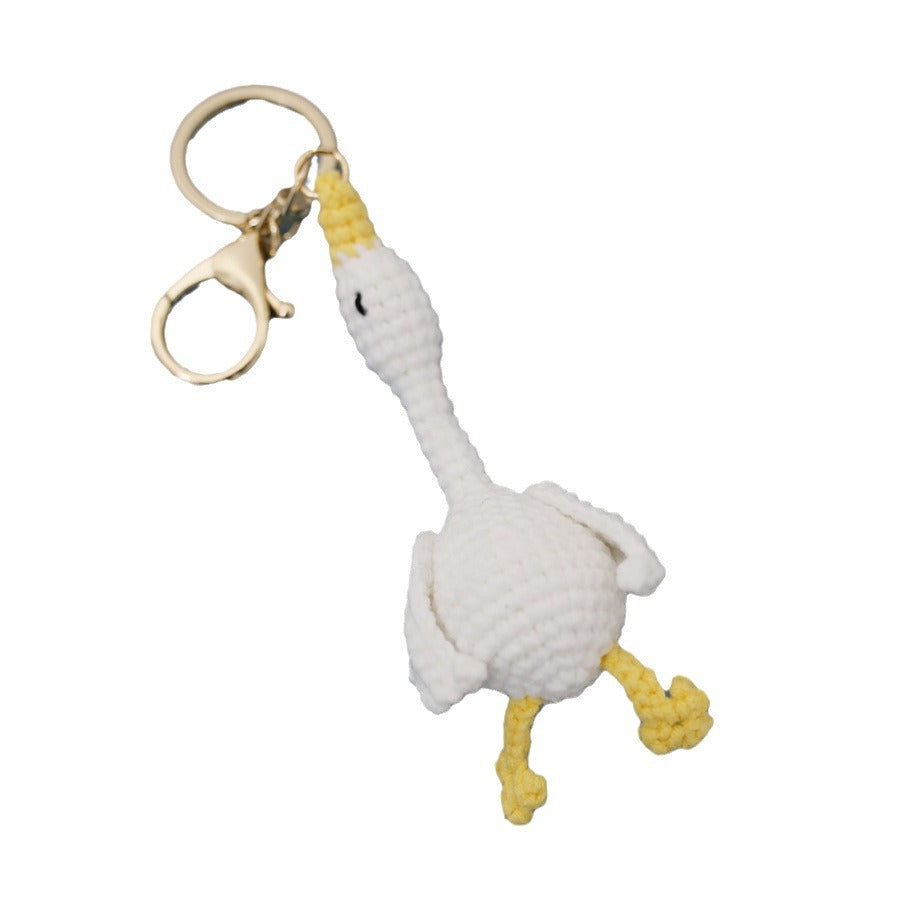 Hand-Crocheted Wool Goose Keychain | White & Black