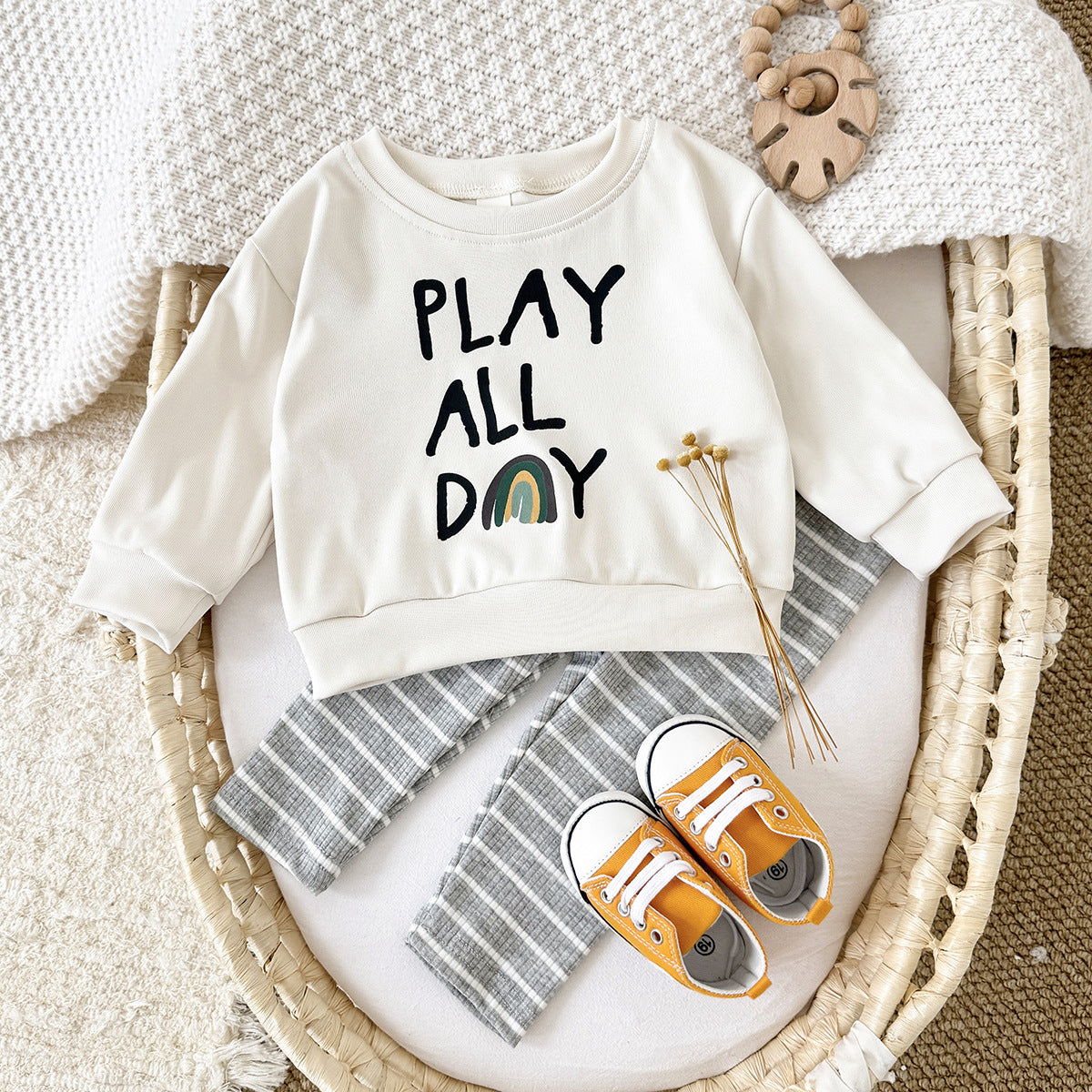Baby & Toddler Striped Letter Print Long-Sleeve Top & Trousers Set | Ages 6M–3Y
