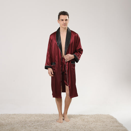 Men's Artificial Silk Robe & Shorts Set | Bold Print Loungewear