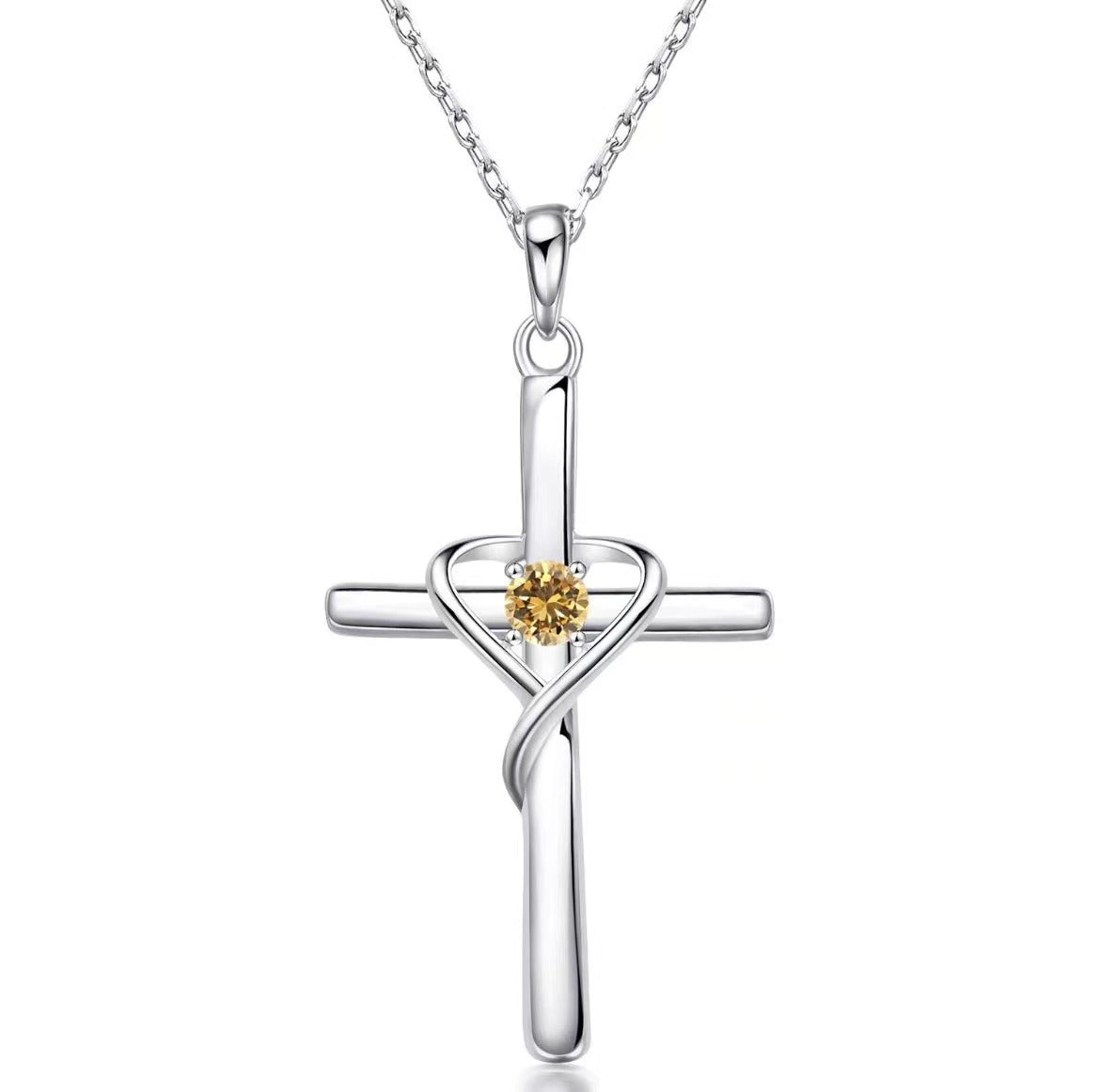 Heart Cross Crystal Pendant Necklace | Electroplated Alloy O-Link Chain for Women