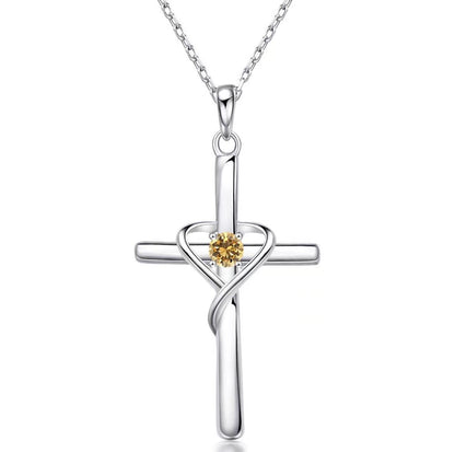 Heart Cross Crystal Pendant Necklace | Electroplated Alloy O-Link Chain for Women