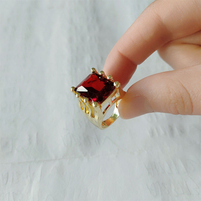 Square Zircon Crystal Geometric Ring