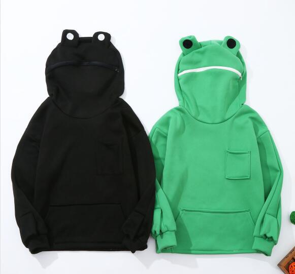 Children's Frog Hooded Fleece Pullover | Solid Colour Kids Hoodie