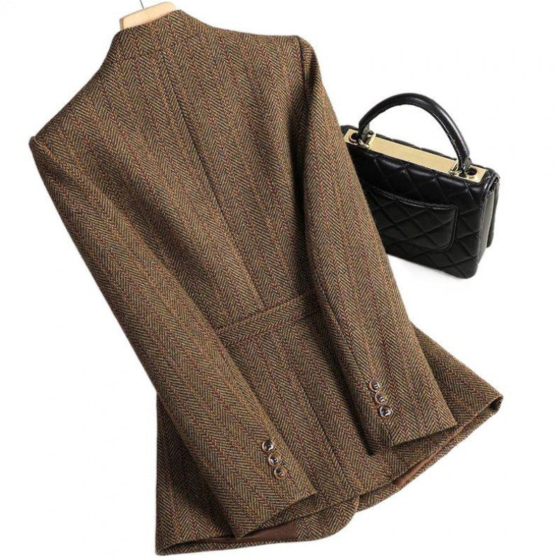 Women's Chenille Princess Sleeve Coat – High-Waist | Brown & Grey