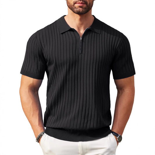 Men's Zip-Up Rib-Knit Polo Shirt | Slim Fit | S–5XL