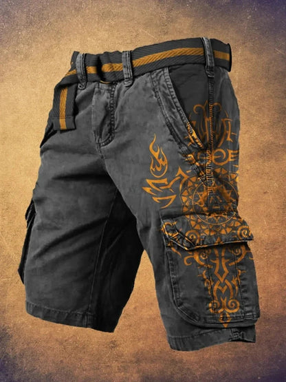 Men's Digital Print Zipper Cargo Shorts