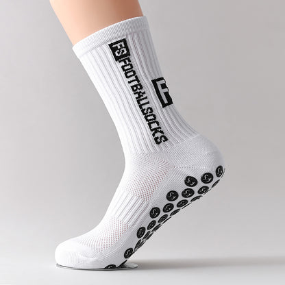 Men's Anti-Slip Sports Socks – Mid-Calf Polyester Grip Socks Black & White