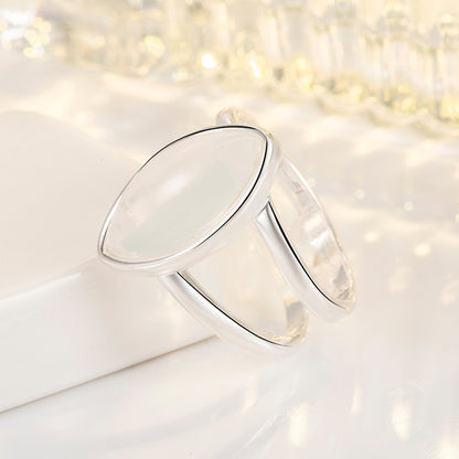 925 Silver-Plated Imitation White Agate Ring, Womens, European And American Style