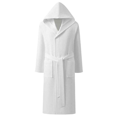 Men’s Cotton Waffle Weave Hooded Bathrobe – Soft Dressing Gown