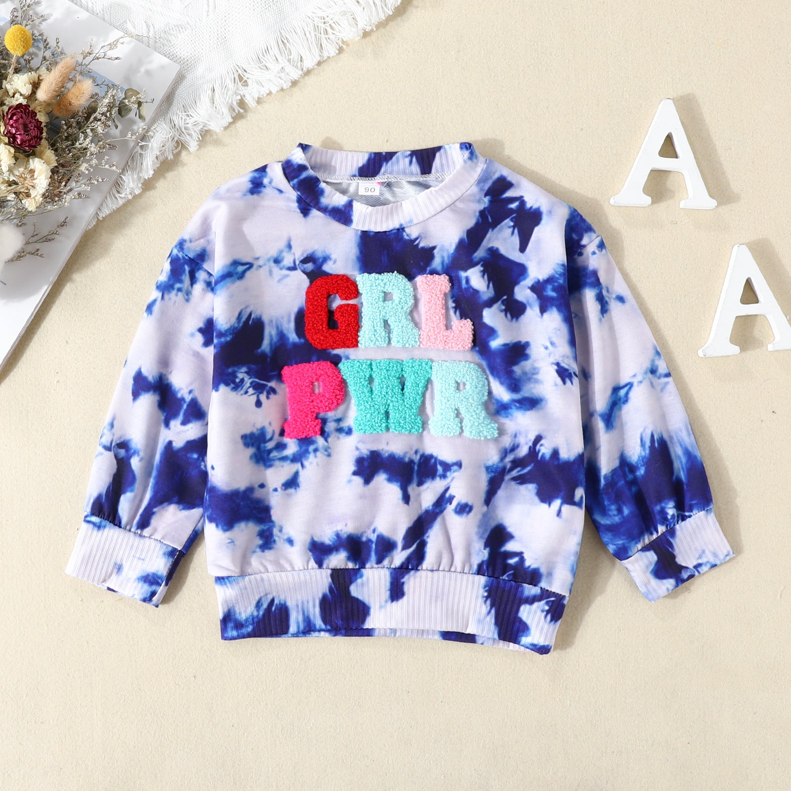 Girls' Letter Print Tie-Dye Long Sleeve Top | Kids Cotton Top