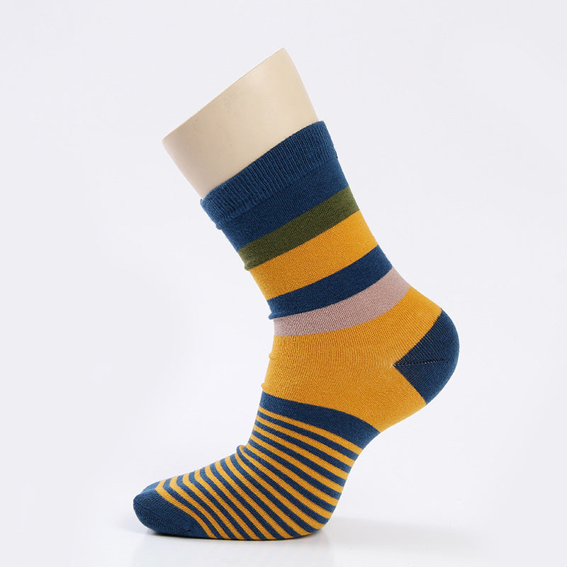 Men's Cotton Over-the-Knee Striped Socks – 5 Pairs Sweat-Absorbent Mixed Colour Bundle