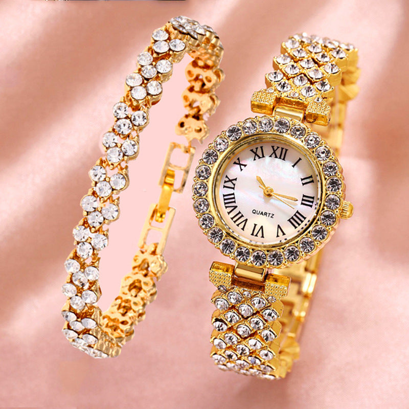 Women's Roman Numeral Watch & Bracelet Set | Diamond Effect | 6 Styles