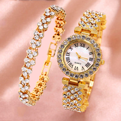 Women's Roman Numeral Watch & Bracelet Set | Diamond Effect | 6 Styles