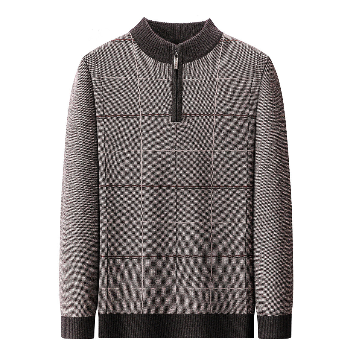 Men's Plaid Half-Zip Knit Sweater | Thick Stretch Fit | JParker