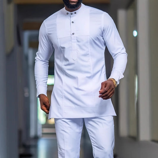 Men's African Ethnic Style Long Sleeve Shirt | Polyester Blend