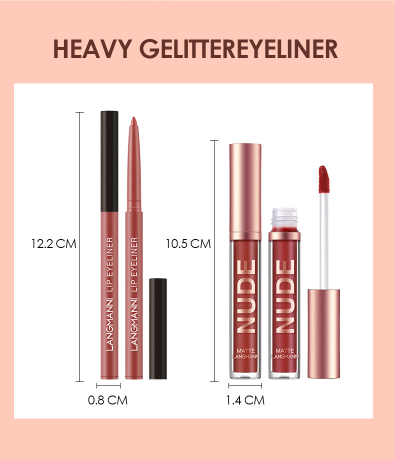 12-Piece Matte Lipstick & Lip Liner Set – 6 Lipsticks + 6 Liners, Kiss-Proof