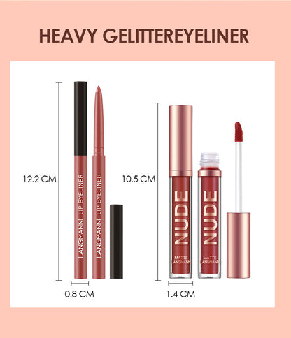 12-Piece Matte Lipstick & Lip Liner Set – 6 Lipsticks + 6 Liners, Kiss-Proof