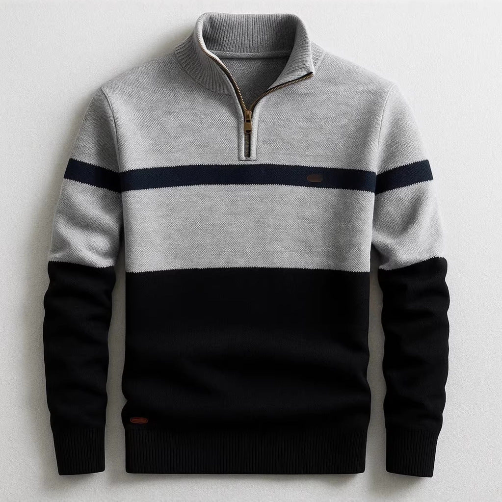 Men's Slim Fit Striped Pullover Sweater Stand Collar S-3XL