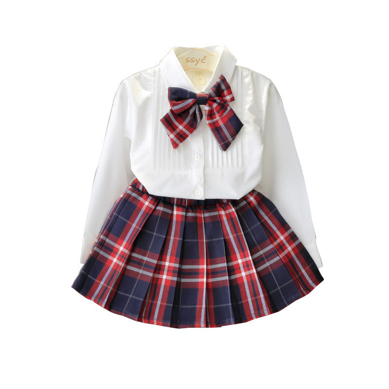 Girls' Long-Sleeve Shirt & Plaid Skirt Set | Red Plaid | Ages 3–8