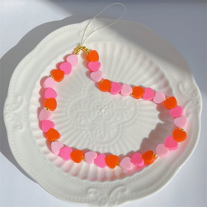 Polymer Clay Heart Phone Lanyard | Gradient Love Heart Charm | Pink