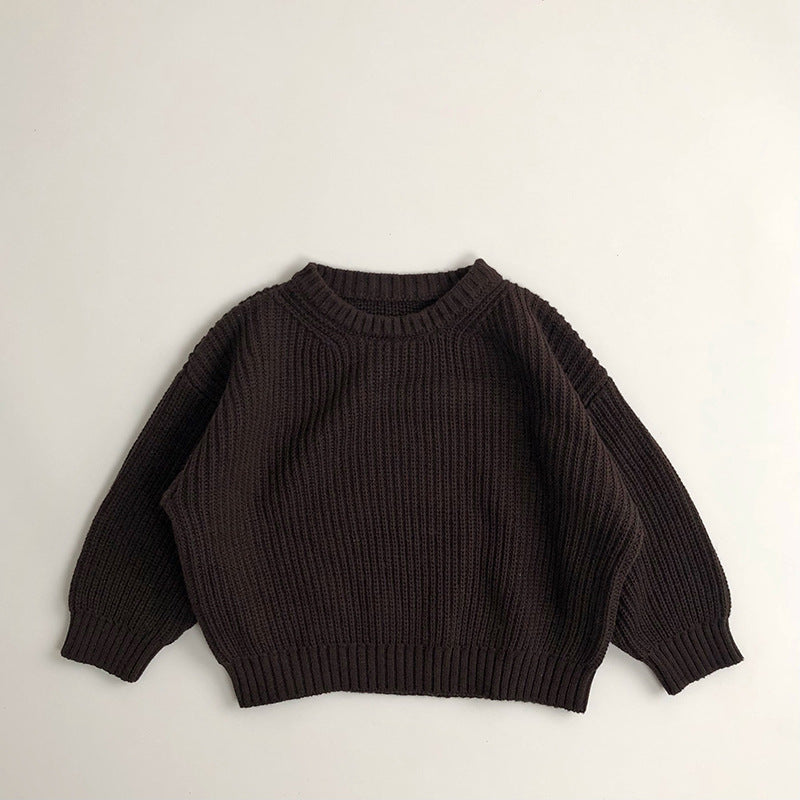Children's Solid Colour Round Neck Knit Sweater | Boys & Girls Jumper