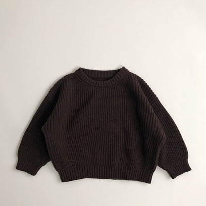 Children's Solid Colour Round Neck Knit Sweater | Boys & Girls Jumper