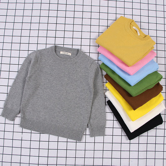Children's Solid Colour Knitted Cotton Pullover Sweater | Boys & Girls | Age 12M-8Y
