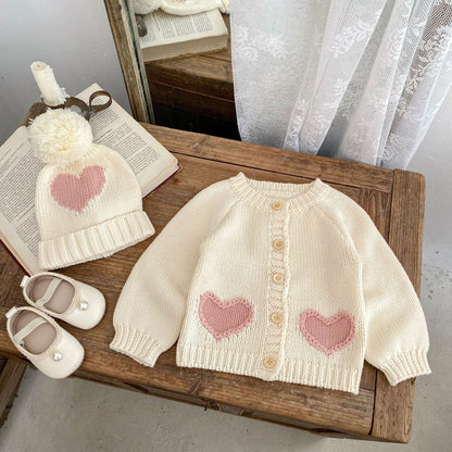Baby Girls Cotton Knit Cardigan & Hat Set – Infant Knitwear