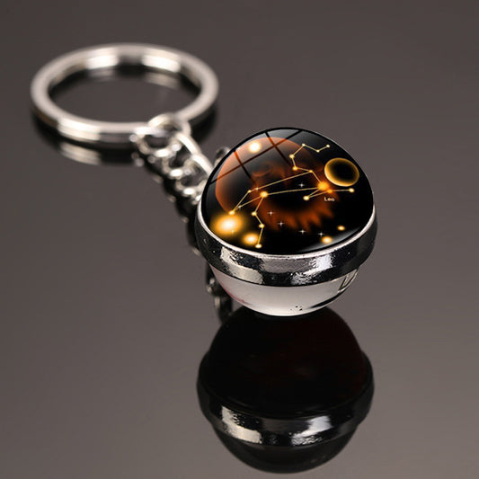 Zodiac Constellation Glass Dome Keychain | All 12 Star Signs