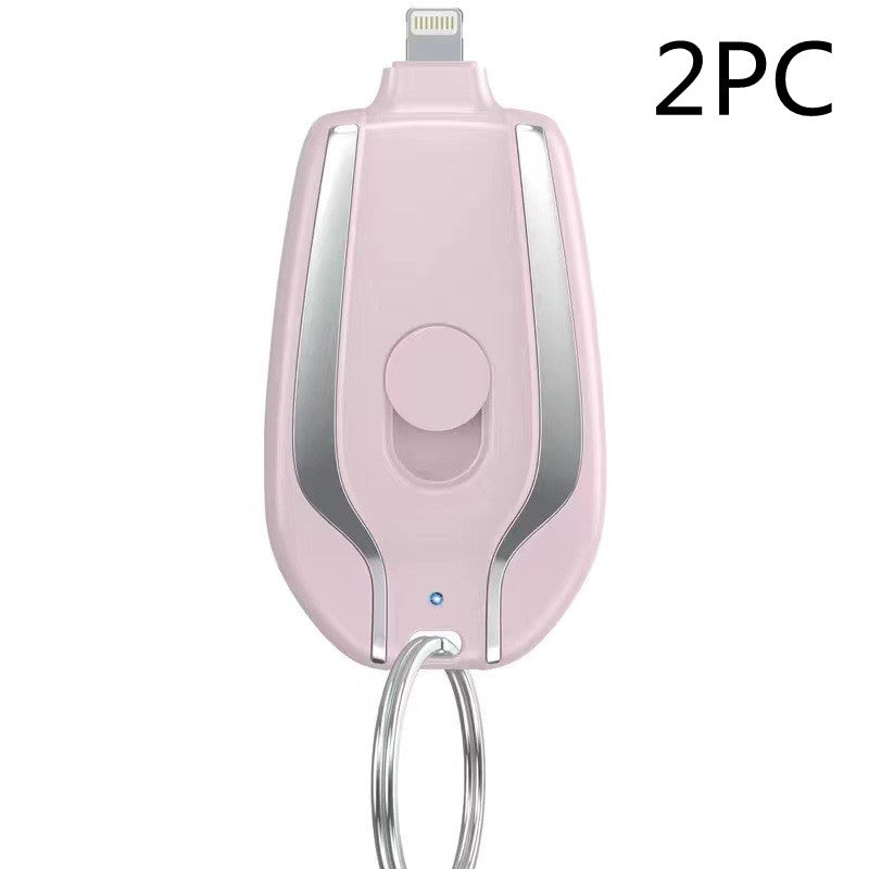 Keyring Emergency Power Bank – 1,500mAh Mini Portable Charger iPhone & USB-C Black & Pink