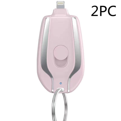 Keyring Emergency Power Bank – 1,500mAh Mini Portable Charger iPhone & USB-C Black & Pink