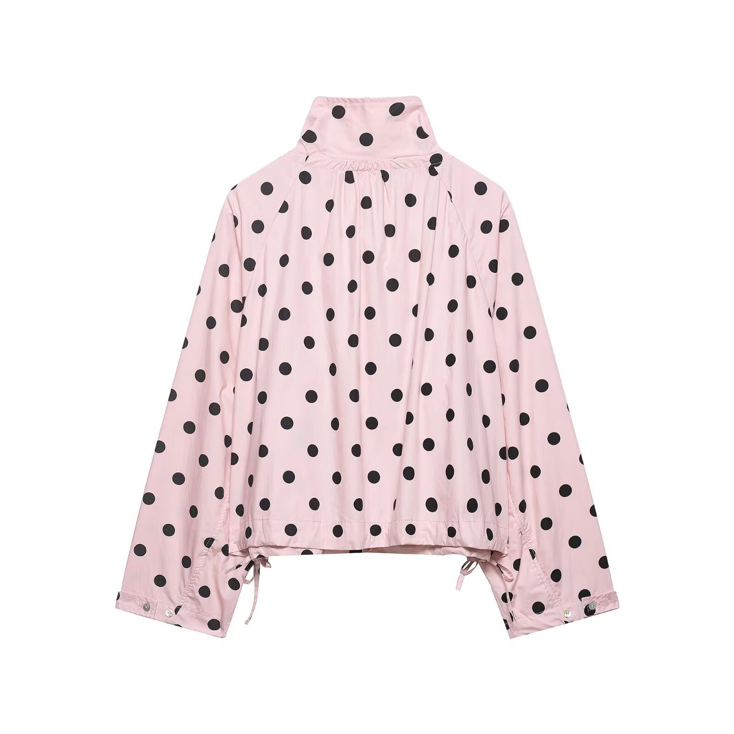 Women's Polka Dot Long-Sleeve Coat | Stand Collar Bow-Tied Single-Breasted Jacket
