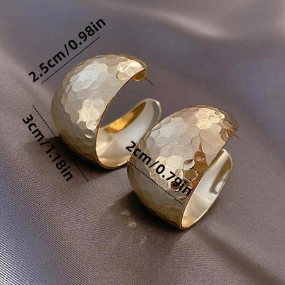Wide Hoop Earrings | Asymmetric Electroplated Metal Earrings for Women