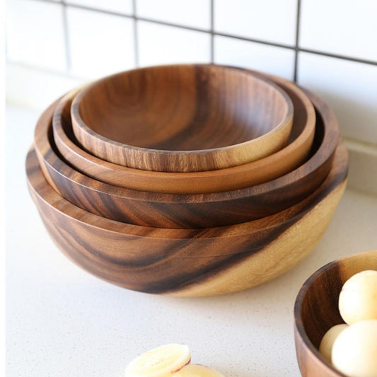 Handmade Wooden Bowl — Japanese Style Overglaze Wood Bowl for Salad, Fruit & Serving