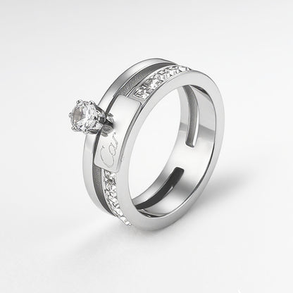 Cubic Zirconia Row Ring | Tarnish-Free Titanium Steel Band