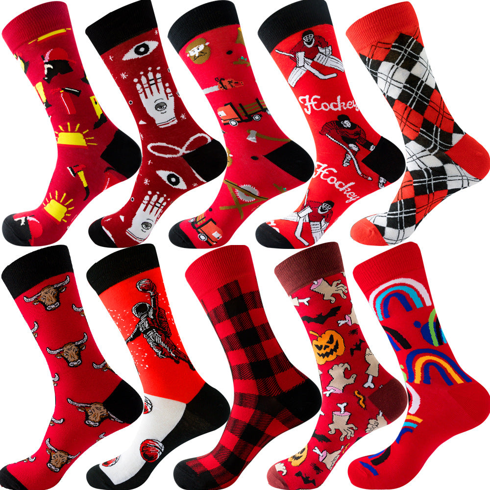 Men's Cotton Socks – 10 Pairs Mid-Calf Patterned Socks EU 39-45 23 Designs