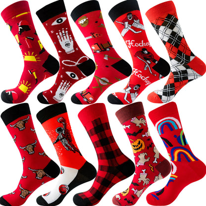 Men's Cotton Socks – 10 Pairs Mid-Calf Patterned Socks EU 39-45 23 Designs