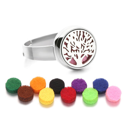 Stainless Steel Essential Oil Aromatherapy Ring | 15 Designs | Includes Cotton Pads