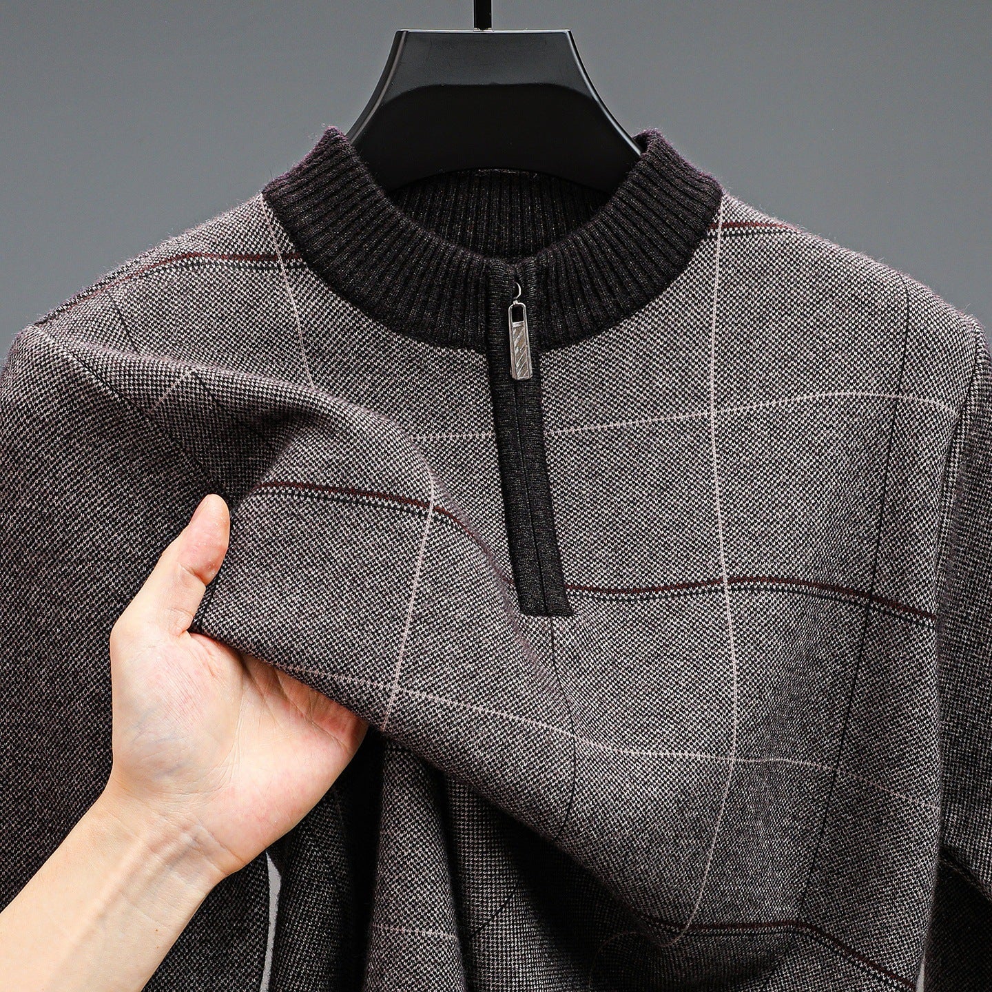 Men's Plaid Half-Zip Knit Sweater | Thick Stretch Fit | JParker