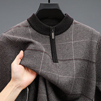 Men's Plaid Half-Zip Knit Sweater | Thick Stretch Fit | JParker