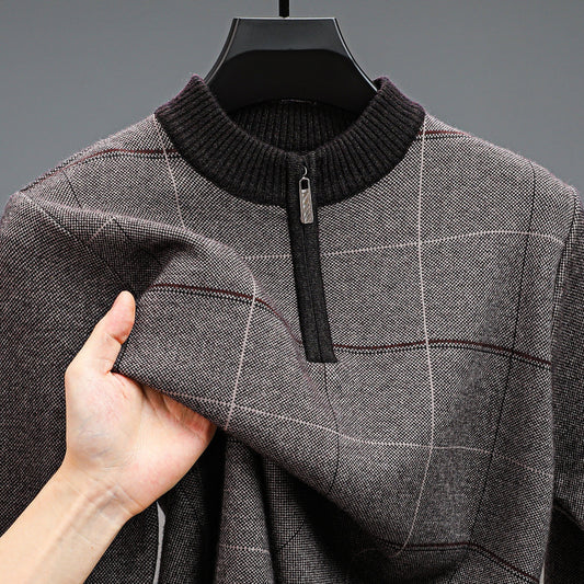 Men's Plaid Half-Zip Knit Sweater | Thick Stretch Fit | JParker