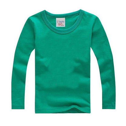 Kids Solid Colour Long Sleeve Cotton T-Shirt – 8 Colours