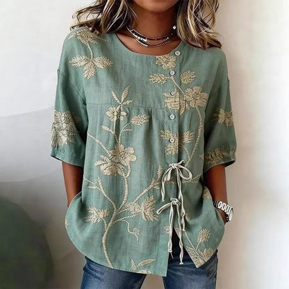 Women's Floral 3D Print Loose Pullover Top | Casual Commuter Cotton-Blend Shirt
