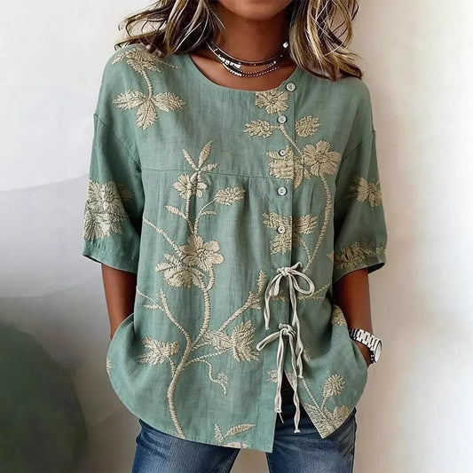 Women's Floral 3D Print Loose Pullover Top | Casual Commuter Cotton-Blend Shirt
